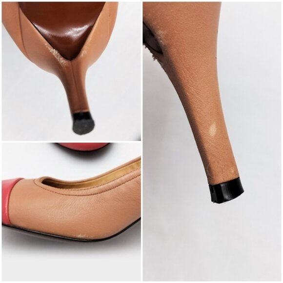 LANVIN Paris Leather Cap Toe Ballerina Pump Heel Round Colorblock Toe Italy 37.5 - Picture 10 of 12